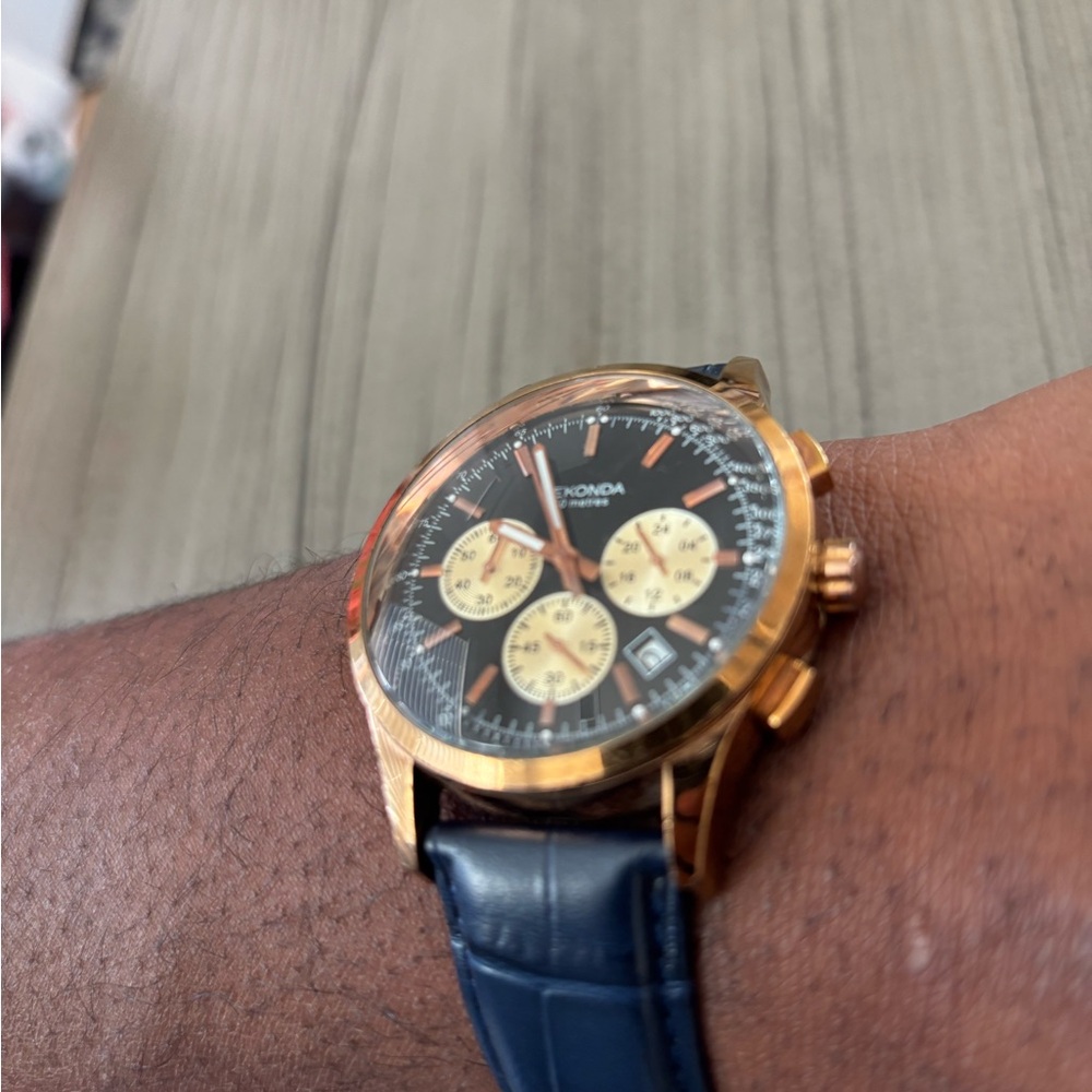 Honda Gold and Blue Chronograph Watch